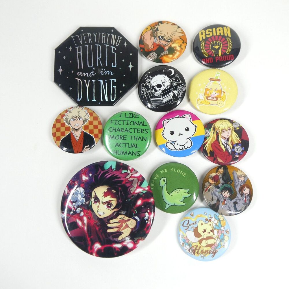Lot Pinback Buttons Anime - Demon Slayer & My Hero Academia Pins